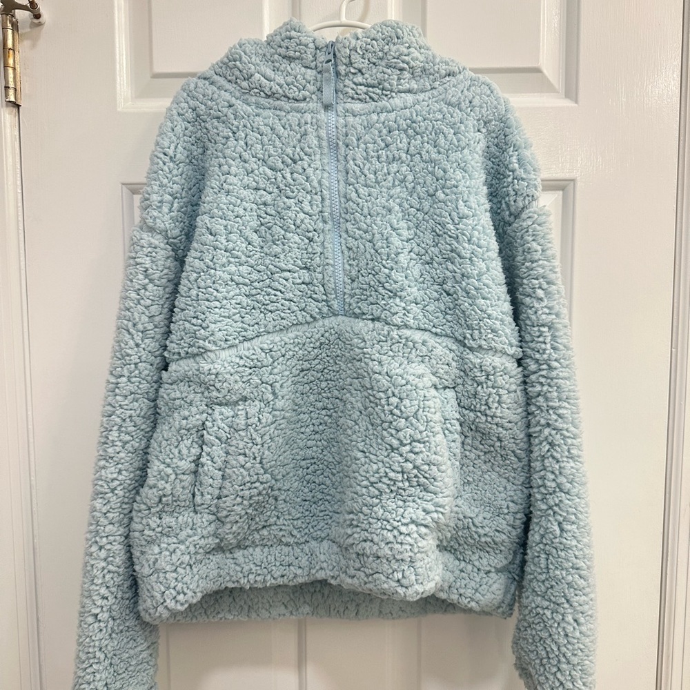 Cozy Blue Kids Sherpa Pullover Sweater, Half Zip, Hoodie